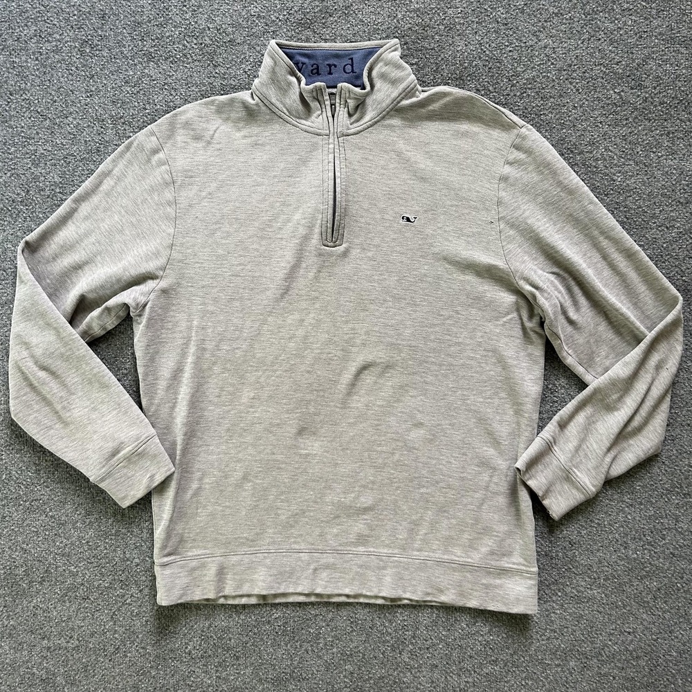 Vineyard‎ Vines Pullover Mens Large Gray Half Zip Sweater Pima Cotton Distressed